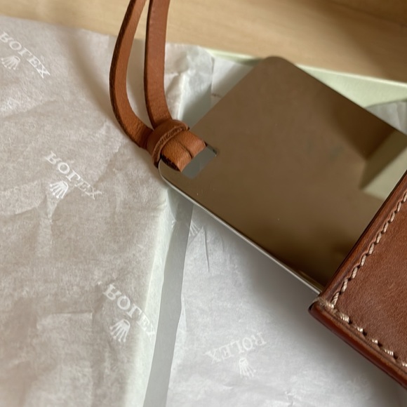 ROLEX polished Stainless Steel pocket wallet MIRROR brown leather case HTF RARE - Picture 4 of 7